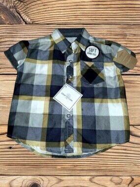 NWT-CRAFT & FLOW SHORT SLEEVE PLAID SHIRT 2 TODDLER